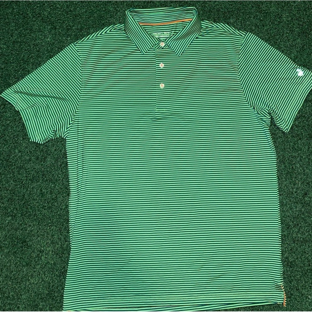 Michel Rouen Polo Shirt Men's Medium Green Stripe Golf Performance Stretch E22